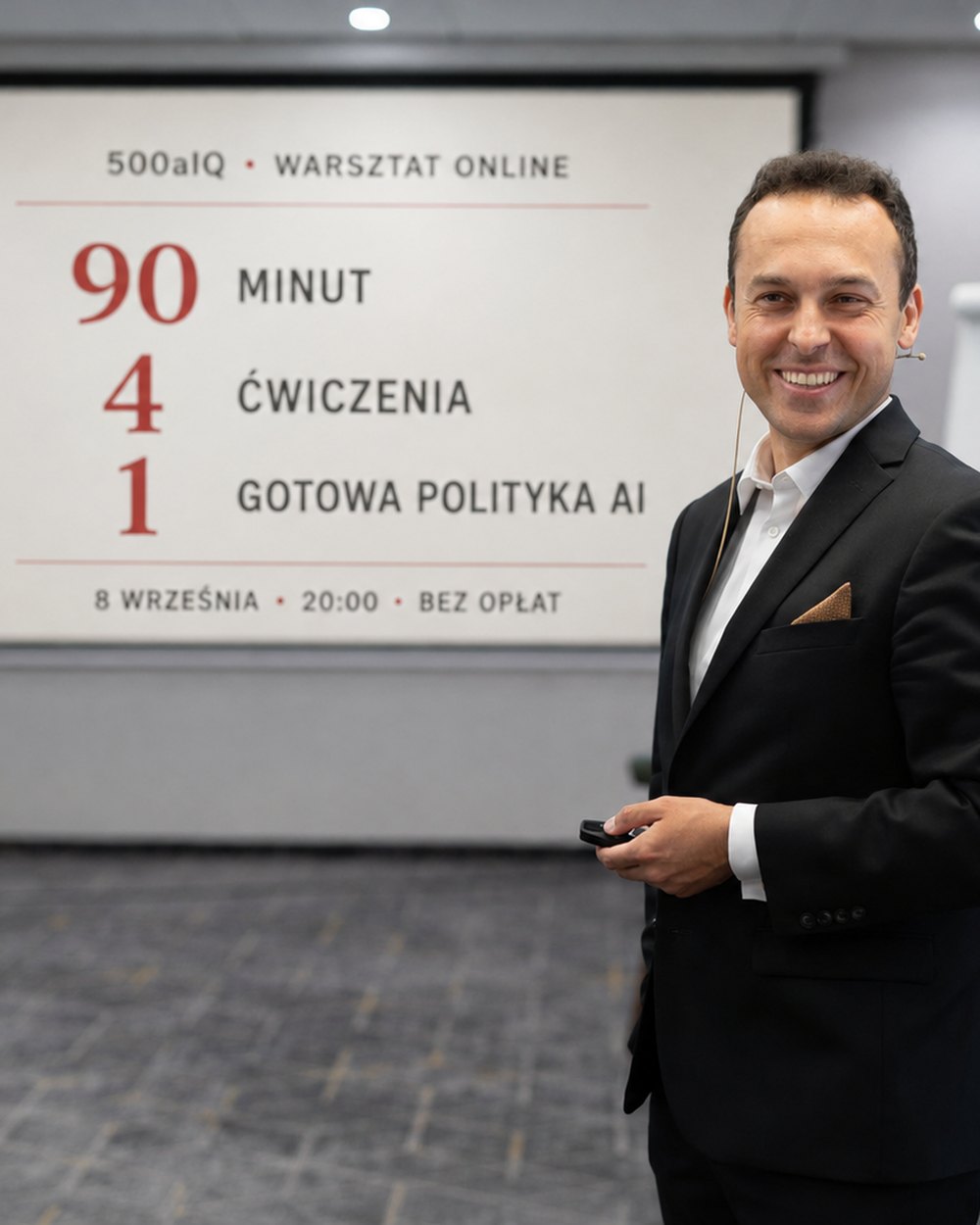 Warsztat online 500aIQ: 90 minut, 4 ćwiczenia, gotowa polityka AI